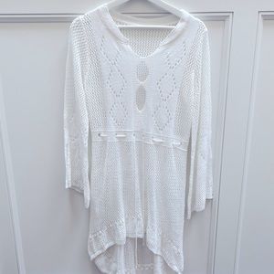 White Crochet High Low Dress